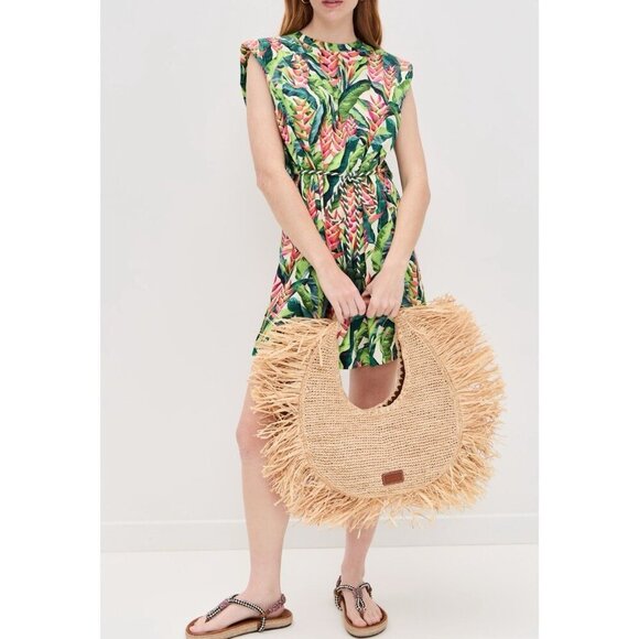 Farm Rio Dresses & Skirts - FARM Rio Heli Leaves Pearl T-Shirt Jersey Mini Dress Large Tropical casual